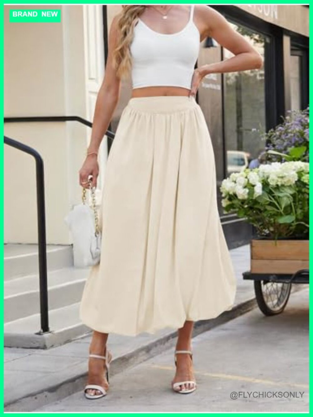 Bubble Maxi Skirt A-Line Elastic Waist Puffy Hem with Pockets